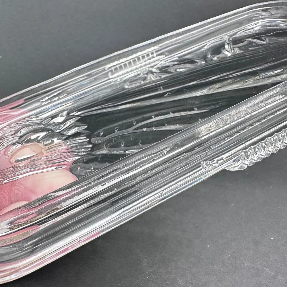 Federal Glass Refrigerator Dish Lid Vintage 8.5x4.25 Clear Embossed Vegetable